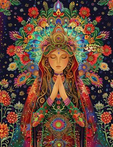 Krásná žena, styl Alex Grey, Radost a barvy, duchovní a mandala vzory, plátno umělecké výtisky od F. Abderrahim
