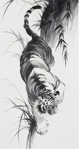 Leopard v lese, skica kresba, japonské umění, Vlastní výtisky na plátně od F. Abderrahim