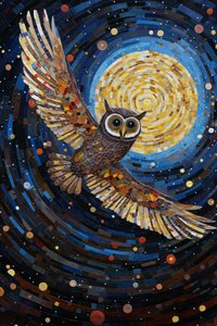 The Owl Flying Through the Starry Night Sky, online tisk na plátně na zakázku od F. Abderrahim
