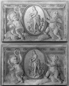 Pár overdoorů s Dianou nebo nymfou v oválném medailonu podepřeným amorini, 1770-90. od 18th century . French Painter