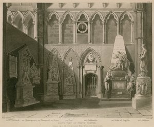 Jižní pohled na Poets Corner, Westminster Abbey, Londýn od A.C. and Villiers, H. Pugin