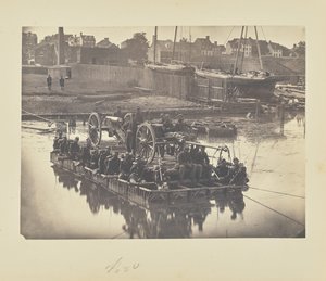 [Vory s přikrývkami převážející polní dělostřelectvo a mužstvo přes řeku Potomac]