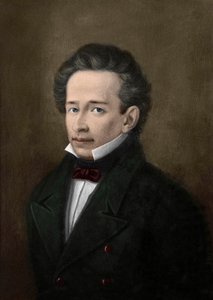 Portrét Giacoma Leopardiho (1798-1837) z portrétu A. Ferrazziho - od A. (after) Ferrazzi