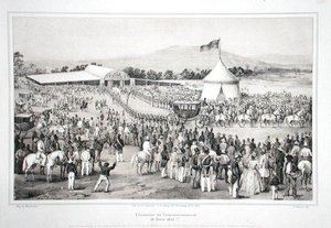 Korunovace generála Faustina Soulouquea (asi 1785-1867) jako císaře Haiti od A. (after) Hartmann