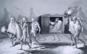 Post-chaise v indickém stylu v Paňdžábu mezi Ludhiana a Amritsar, z „Voyages in India“ od A. (after) Soltykoff