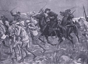 De Wets zacházení s britskými válečnými zajatci na pochodu, ilustrace z After Pretoria: The Guerilla War, 1902