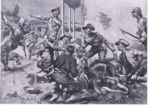 Útok na Hamel Fontein Farm, z After Pretoria: The Guerilla War vydané Harmsworth Bros Limited, 1901