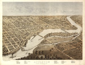 Appleton, okres Outagamie, Wisconsin 1867. LOC 73694533 od A.; Chicago Lithographing Co. Ruger