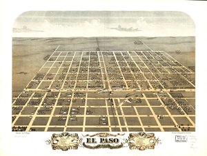 Pohled z ptačí perspektivy na město El Paso, Woodford County, Illinois 1869. LOC 73693355