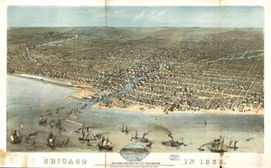 Chicago v roce 1868 ze severní strany Schiller Street na jižní stranu 12. ulice. LOC 73693350