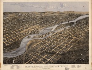 Minneapolis a Saint Anthony, Minnesota 1867. LOC 73693455 od A.; Chicago Lithographing Co. Ruger