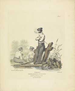 Voják v kasárenské uniformě, 1820-1825 Holandská pěchota. Voják v kostýmu Kaserne (titul na předmětu) Vojenské kostýmy Nizozemského království. Věnováno Jeho Excelenci Willemu van Bylandtovi (název série na objektu)