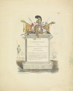 Titulní tisk pro sérii uniforem Nizozemského království, 1820-1825 Vojenské kostýmy Nizozemského království. Věnováno Jeho Excelenci Willemu van Bylandtovi (název série na objektu)