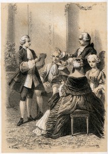 Antoine-Marin Lemierre čte Hypermnestru Jean-Baptiste Vivien de Chateaubrun, ilustrace z 