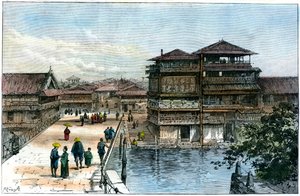 Yebis Bridge, Kosaka, Japonsko, 1891 od A. Forsyth