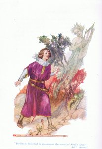 Ferdinand v úžasu sledoval zvuk Arielina hlasu (The Bouře) z Pohádek ze Shakespearovy hospody. od Ward Lock & Co Ltd od A. Jackson