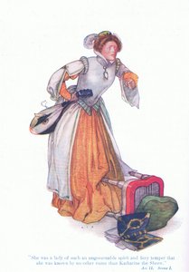Katherine byla dáma neovladatelného ducha a ohnivého temperamentu (Zkrocení zlé ženy) z Pohádek ze Shakespearovy hospody. od Ward Lock & Co Ltd