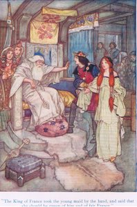Francouzský král vzal mladou služebnou za ruku a řekl, že by měla být královnou jeho a krásné Francie (král Lear), z Pohádek ze Shakespearovy hospody. od Ward Lock & Co Ltd