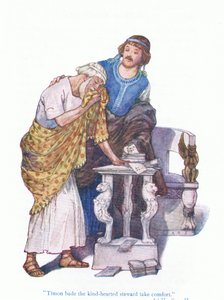 Timon přikázal dobrosrdečnému správci, aby se uklidnil (Timon z Atén) z Příběhů ze Shakespearovy hospody. od Ward Lock & Co Ltd od A. Jackson