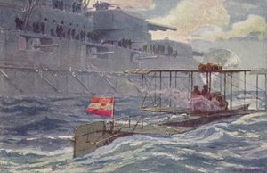 Rakousko-uherský hydroplán míjející bitevní loď, první světová válka, 1914-1918 od A. Kircher