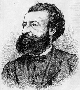 Portrét Ulricha de Fonvielle (1833-1911), francouzský novinář a literát - rytina Lemot z roku 1870