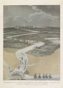 Britská expedice do Antverp, 1809 Malebný plán velké expedice na Západní Šeldu v srpnu 1809. ukazující obtížnost přiblížení se k Antverpám (název na předmětu)