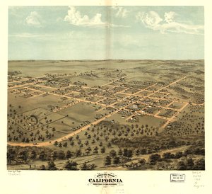 Pohled na Kalifornii z ptačí perspektivy, Moniteau Co., Missouri 1869. LOC 73693471 od A. Ruger