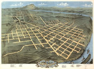 Pohled z ptačí perspektivy na město Chattanooga, Hamilton County, Tennessee, 1871.