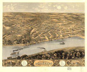 Pohled z ptačí perspektivy na město Lexington, Lafayette Co., Missouri 1869. LOC 73693481