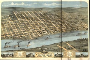 Pohled z ptačí perspektivy na město Little Rock, hlavní město Arkansasu 1871.