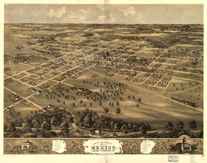 Pohled z ptačí perspektivy na město Mexico, Audrian Co., Missouri 1869. LOC 73693484