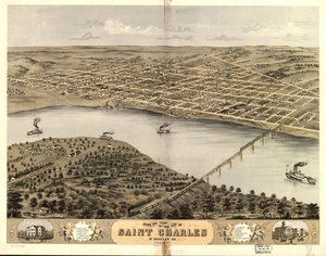Pohled z ptačí perspektivy na město Saint Charles, St. Charles Co., Missouri 1869. LOC 73693488 od A. Ruger