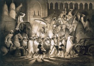 Dillí: Cortege a družina Velkého Moghula, hospoda. 1858.