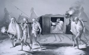 Post-chaise v indickém stylu v Paňdžábu mezi Loudianou a Amritsarem, 1859.