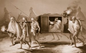 Post-chaise v indickém stylu v Paňdžábu mezi Loudianou a Amritsarem, 1859.