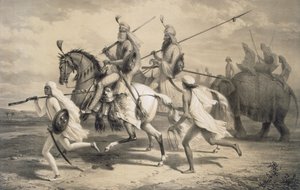 Sikhští náčelníci na lovu, z knihy "Voyages in India", vyd. Smith, Elder und Co., 1858.