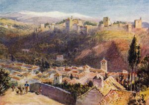 Granada, Celkový pohled na Alhambru (barevné lito)