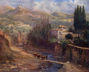 Granada, Villa on the Darro (barevné lito) od A. Trevor Haddon