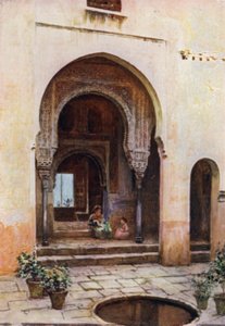 Alhambra, Court of the Mexuar, West Facade (barevné lito) od A. Trevor Haddon
