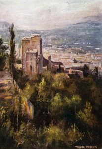 Alhambra, rumělkové věže z hradeb (barevné lito)