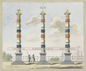 Svoboda, bratrství a rovnost, dekorace na Hogesluis, 1795 Deset desek dekorací na Alliantiefeest v Amsterdamu v roce 1795 od A. Verkerk