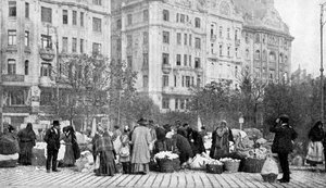 Velký květinový trh, Budapešť, Maďarsko, 1922.