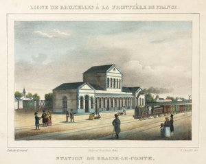 Stanice Braine-le-Comte, Belgie, vyryto Gerardem, 1843 od A. after Canelle