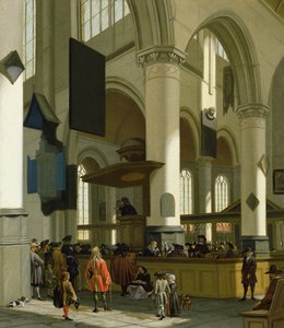Interiér Oude Kerk, Delft, s kazatelem od A. and Streeck, H. van Storck