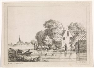 Rybář a žena před domem od A. van de Velde