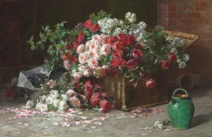 Košík růží, kolem roku 1890 (olej na plátně)
