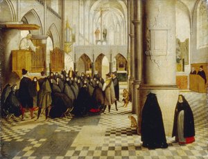 Bohoslužba. Malba Abela Grimmera (1570-1619), olej na dřevě