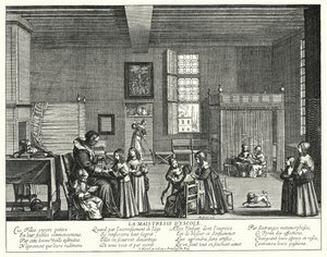 The Schoolmitress (rytina) od Abraham (after) Bosse