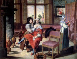 Pět smyslů: dotek Pár se navzájem hladí. Obraz Abrahama Bosse (1602-1674) 17. století. Prohlídky, Muzeum výtvarných umění