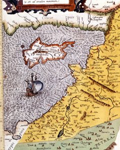 Historická zeměpisná mapa Palestiny podle Atlasu Abrahama Ortelia, Amsterdam